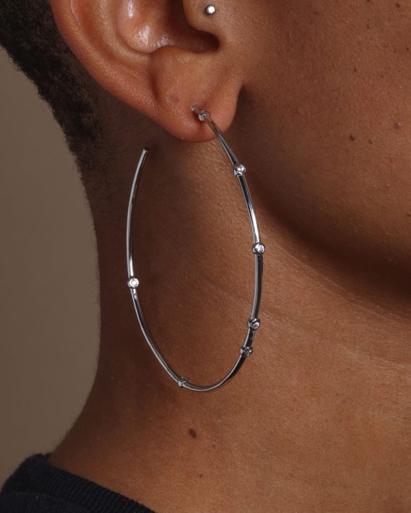 Big Ass Hoops 2  - Silver|White Diamondettes For Sale - Image 2