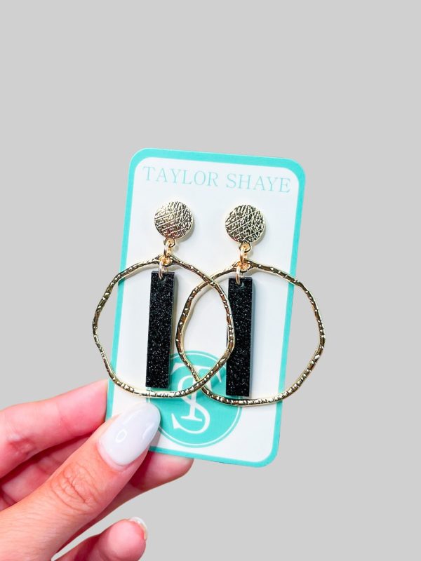 Black Glitter Stick Hoops Cheap - Image 2