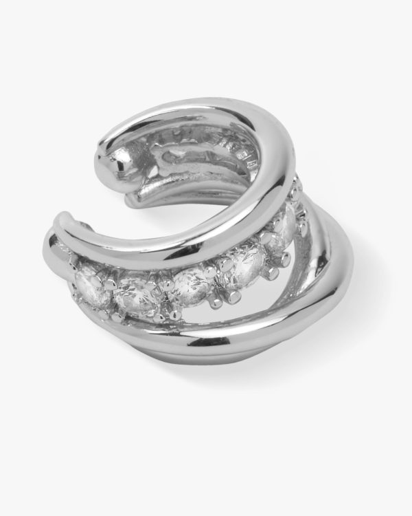Oh She Fancy  Layered Diamond Ear Cuff - Silver|White Diamondettes Online now - Image 3