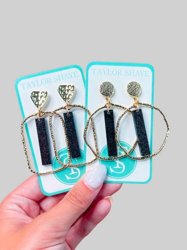 Black Glitter Stick Hoops Cheap