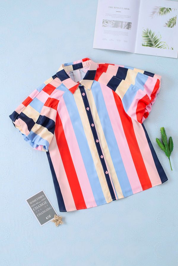Hazel Blues® |  Color Block Button Up Balloon Sleeve Shirt Online now - Image 5