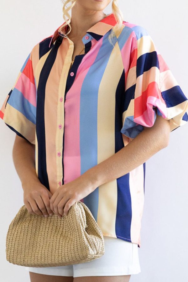 Hazel Blues® |  Color Block Button Up Balloon Sleeve Shirt Online now - Image 2