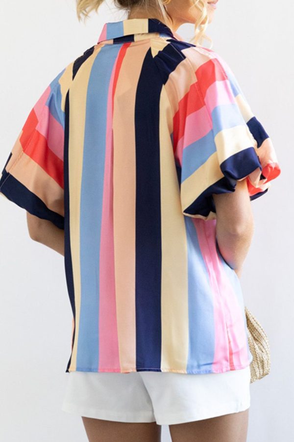 Hazel Blues® |  Color Block Button Up Balloon Sleeve Shirt Online now - Image 4